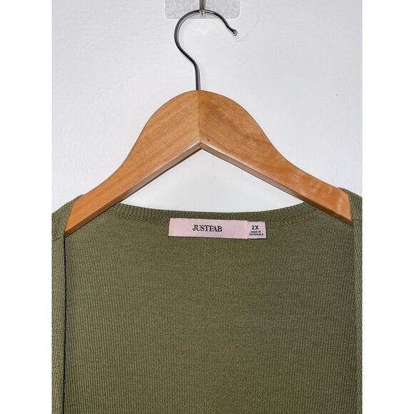 JustFab 2X Olive Green Soft Longline Cardigan With Slit - Picture 2 of 5